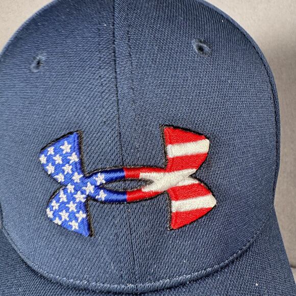 Under Armour Hat Cap Fitted Mens Small Medium Navy USA Flag Freedom Blitzing - Picture 6 of 11